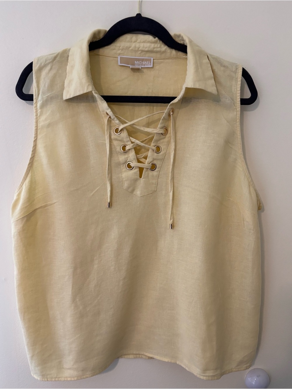 Michael Kors Pale Yellow Lace-Up Sleeveless Top